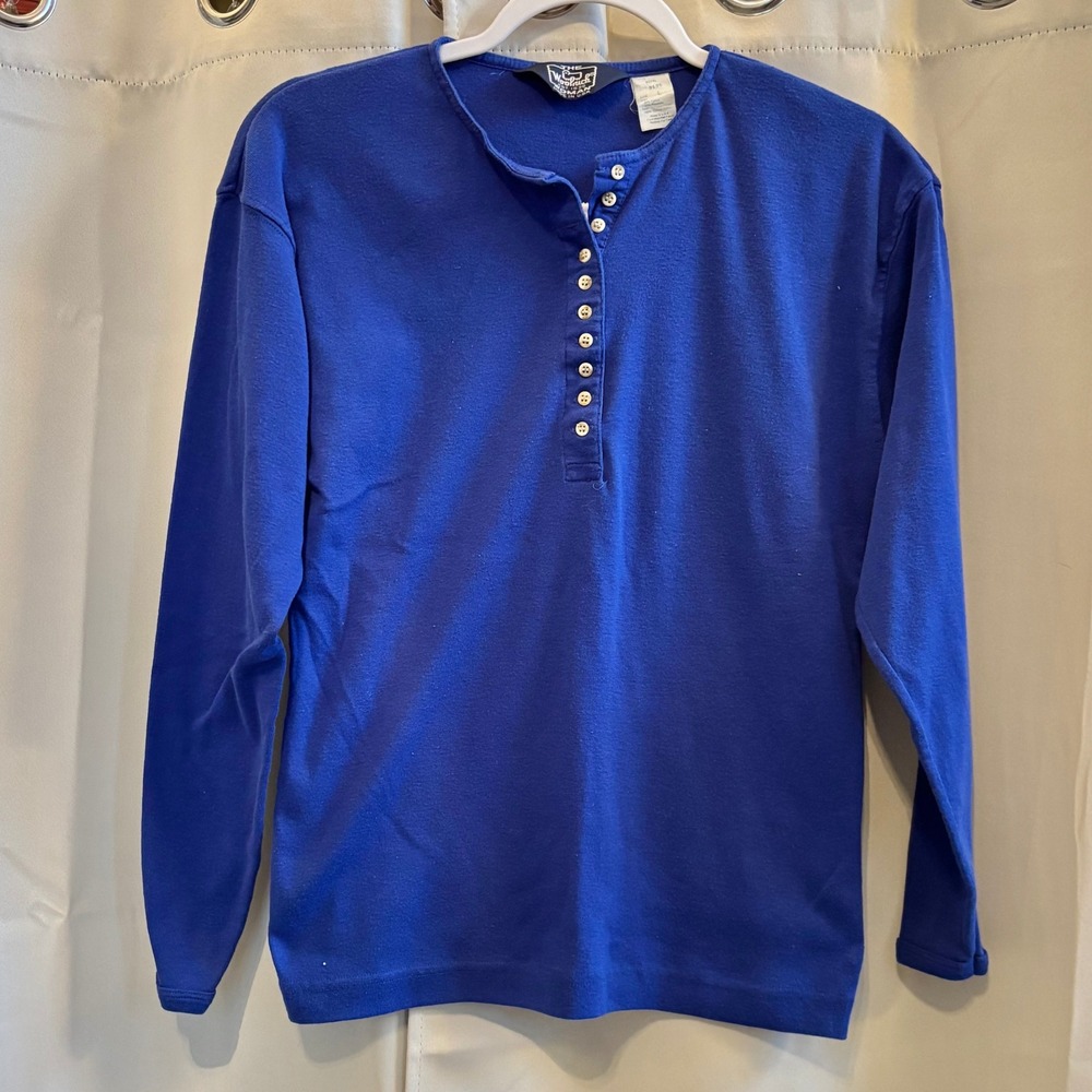 Woolrich Womens‎ Henley Shirt Top Large Blue Outdoor Made in USA Heritage 19559